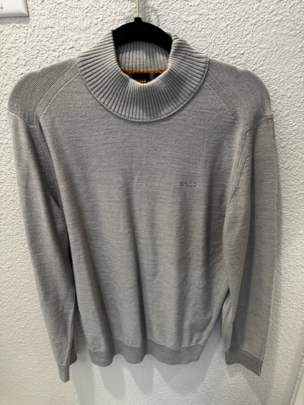 BOSS Men's Light Gray Turtleneck Sweater